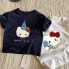2026 Nueva Ropa de Verano de Algodón Puro Transpirable para Niñas Gatito Kt, de Manga Corta, para Niños Pequeños y Medianos, Conjunto de Verano de Algodón Puro, Camiseta de Media Manga
