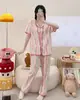 Algodón de Nube Verano Nuevo Cárdigan Solapa Manga Corta Pantalones Chica de Dibujos Animados Dulce Hogar Atuendo traje Pijama