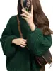 Suéter Grueso de Punto Navideño Estilo Coreano, Sensación Perezosa y de Alta Gama, Suéter Pulóver Verde Holgado para Mujer, Nuevo Modelo de Invierno 2025