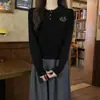 Polo Estilo Coreano Estilo Universitario con Diseño Bordado, Suéter de Punto para Mujer, Prenda Base de Hombro Normal para Primavera y Otoño/Invierno