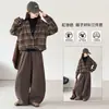 Conjunto de Camisa Xadrez Estilo Coreano para Meninas Calças Largas Soltas Conjunto de Três Peças para Crianças de Meia-Idade e Mais Velhas Roupa Casual da Moda para Meninas Uso de Primavera e Outono