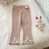 Pantalones de Campana de Moda para Niñas 2026, Estilo Coreano Primavera y Otoño, Adorno de Encaje Fruncido, Pantalones Largos Casuales Elegantes y Versátiles