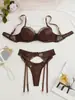 Conjunto de Sutiã e Calcinha Lingerie Europeu e Americano Dia dos Namorados Estilo Desejo Puro Cetim Fino Com Aro Anti-Queda Push-Up