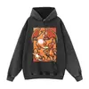 Sudadera con capucha retro lavada y desgastada de anime japonés con estampado holgada extragrande unisex streetwear sudadera con capucha de moda