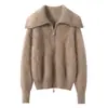 Cardigan de Terciopelo Baicai 100% Cachemira Otoño/Invierno Nuevo Doble Cremallera Casual Simple Solapa Punto Chaqueta Top
