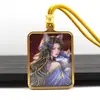Aço Titânio Pintado à Mão Ouro Cinábrio Areia Mineral Thangka Oito Santos Protetores Passado e Presente Raposa Fada Thangka Pingente Colar