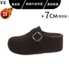 Sapatos de Couro Genuíno com Solado Espesso de 7cm para Aumento de Altura Oculto para Mulheres Baixas Sapatos Quentes de Algodão com Veludo Adicional Sapatos Birkenstock Chinelos de Dedo Fechado Mules