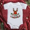 Comercio exterior Venta caliente de Navidad Mi 1ª Navidad mameluco de algodón para bebé mono blanco de manga corta