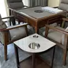 Mesa de Café Mahjong de Gama Alta con Forma de Abanico para Hotel Madera Maciza Placa de Roca Pequeño Estante de Almacenamiento Sala de Ajedrez y Cartas Estante para Agua de Té Especial para Casa de Té Antiescaldado