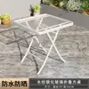 Mesa de Comedor Redonda Plegable Blanca de Vidrio Templado para Exteriores, Mesa de Comedor para el Hogar con una Mesa y Dos Sillas, Mesa de Té Pequeña para Balcón