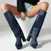 Botas Altas sin Cordones de Tacón Grueso, Tallas 35-43, Zapatos de Mujer de Talla Grande con Punta Redonda para Venta Transfronteriza, Suela de Goma, Plataforma Impermeable, Tacón Súper Alto