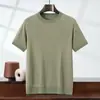 Tejido de Punto Casual Versátil Color Sólido Simple Transpirable Agradable al Tacto Cuello Redondo Manga Corta Hilo Floral Tencel Fino para Hombre