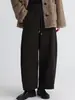 Tecido de Mistura de Lã e Acetato Elástico Cintura Alta Cropped Calças Casuais Forro Fino Cropped Calças Curvas Cordão Calças de Perna Reta Inverno