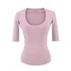 Elegante y Maduro Estilo Top Grande con Cuello en U para Mujer, Nuevo Otoño e Invierno Ajustado Favorecedor Estilo Chica Popular, Manga Tres Cuartos, Camiseta Básica que Ceñe la Cintura