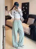 Calça pantalona com bordado de coração para mulheres, novo estilo primavera e outono, calça cargo casual fluida, relaxada e versátil, adequada para pessoas baixinhas, calça esportiva