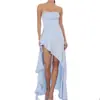 Vestido de satén strapless azul claro LUCYINTH con pliegues en la cintura, dobladillo asimétrico y abertura para fiestas