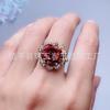 Anillo Ajustable de Cinabrio Natural con Tamaño Ajustable, con un Diseño de una Flor de Riqueza en Flor y una Bolsa de Bendición de Salud, Cobre Chapado en Plata 925, Nuevo Modelo