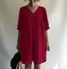 Transfronterizo 2023 Amazon deseo Otoño talla extra Mujer Nuevo Transfronterizo Cuello en V Color Sólido Algodón y Lino Manga de 9 Puntos Conectado