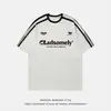 Camiseta Deportiva de Algodón Puro con Estampado de Letras de Marca de Estilo Americano, Personalizada/A la Moda, para Hombres y Mujeres con Rayas de Color Contrastante en los Hombros