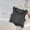 Chaleco de Verano para Niñas Moda Infantil de Moda Marca Ins Rayado de Cintura Alta con Letras Top Corto