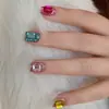 Rinestones Rectangulares Octagonales para Uñas Brillantes de Moda Cuadrados de Mahjong 6*8 Rinestones de Fondo Plano Azul Lago Blanco Accesorios para Uñas