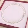 Colar de Pérolas Redondas Brancas Shijia Não Solta Fios, Brilho Forte, Moda de Nicho, Corrente para Suéter Simples e Elegante, Atacado