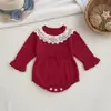 Suéter para Niña con Cuello de Encaje Hueco, Lazo para Cintura, Mangas Largas, Mameluco de Bebé 100% Algodón Transpirable