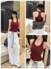 Otoño e Invierno Cálido Cepillado Color Sólido Espalda Racer Cuello Halter Espalda de Belleza Copa Fija Integrada Ajustado Top