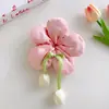 Scrunchie de Algodão com Flor Tulipa Estilo Coreano para Mulheres, Prendedor de Coque Doce e Sofisticado, Acessório de Cabelo Tridimensional