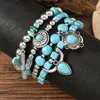 Nuevo producto transfronterizo: Pulsera de cuentas estilo bohemio con diseño geométrico de cabeza de vaca e incrustaciones de turquesa, combinación de moda, pulsera más vendida