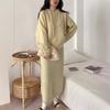 Nuevo Conjunto de Falda y Suéter de Punto Otoño e Invierno para Mujer, Conjunto de Dos Piezas Casual Holgado de Sudadera con Capucha y Falda Corta de Color Sólido
