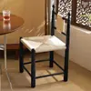 Cadeira de Jantar Vintage em Madeira Maciça com Rattan Trançado, Cadeira Retro de Rattan de Grama para Casa, Pousada Simples, Café, Cadeira de Rattan para Lazer com Encosto