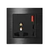 Tomada Multifuncional Tipo 86 para Uso Transfronteiriço com Três Furos, USB Embutido para Carregamento Rápido, Padrão Britânico, Duplo Tipo-C, Painel de Vidro, Interface Android