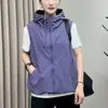 Chaleco de Color Bloque Elegante de Doble Cara, Estilo Nuevo de Principios de Primavera para Mujeres de Mediana Edad, Chaqueta sin Mangas con Capucha Versátil Delgada y Elegante