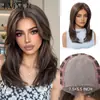 Peluca Mono sin Pegamento para Mujer, Seda Importada, Raya Natural y Realista, Cabello Largo Recto Castaño con Mechas, Fácil de Poner en Cinco Segundos