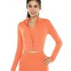 Chaqueta Corta Adelgazante Cárdigan de Fitness para Correr Entrenamiento Cremallera Top Deportivo Primavera Ropa de Yoga Ajustada Manga Larga Mujer
