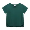 Camiseta de Verão Infantil 2026 Algodão Cor Sólida Manga Curta Gola Redonda Top Meninos e Meninas Camiseta Básica de Verão Roupas Infantis Atacado
