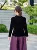 Ropa de mujer de estilo chino nuevo, terciopelo de seda, bordado tradicional, adornos de cuentas, blusa cheongsam de cuello alto, camisa base vintage