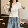 Top Corto de Manga Corta Ajustado 'Pure Desire' para Mujer con Diseño de Verano, Cuello en U Bajo Estilo Americano Chica Picante Camiseta de Canalé
