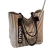 Bolsa de Lona de Gran Capacidad para Mujer 2025 Nueva Versátil con Rayas Bolso de Hombro Estudiante Clase Trabajo Ropa Bolso de Mensajero Bolso Tote