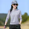 Camiseta de Secado Rápido para Exteriores para Mujer, de Manga Larga, Elástica, Transpirable, Seda de Hielo, para Correr, Absorbente de Sudor, Deportes, Senderismo, Montañismo, Cuello Alto, Ropa de Secado Rápido