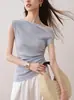 Playera sin mangas asimétrica de hombro al estilo coreano 2025 Verano Nuevo Nicho Look Adelgazante Color Puro Top Plisado t