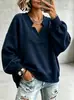 2026 Nueva Ropa de Invierno para Mujer Europea Americana Transfronteriza Sudadera con Capucha Holgada de Manga de Farol Cuello en V Color Sólido Pulóver Top Casual Ropa Exterior