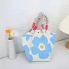 Nuevo bolso de mano portátil estilo japonés y coreano para ir al trabajo en la temporada de floración de los cerezos, bolsa de punto de gran capacidad, bolso tote cuadrado pequeño