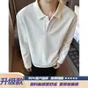 Camiseta masculina de manga comprida com gola polo texturizada estilo americano, marca da moda outono, camisa base de gola henley com corte solto