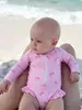 2027 Nuevo Comercio Electrónico Transfronterizo Traje de Baño para Bebé Infantil Rayado Dulce Estampado Manga Larga Traje de Baño para Bebé Infantil