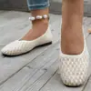 Nuevos Zapatos de Trabajo Ligeros de Punto Transpirable Flyknit de Corte Bajo Planos para Mujer, Comercio Exterior, Bloque de Color, Punta Cuadrada, Transfronterizos, Todas las Estaciones