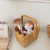 Cesta de Mimbre Tejida de Madera de Estilo Japonés para Frutas, Snacks, Pan, Picnic, Cesta Tote Tejida de Bambú Rattan para Fotografía y Almacenamiento