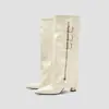 Botas de Moda Estilo Novo 2026 com Bico Fino e Salto Grosso para Mulheres, Botas Brancas de Cano Alto com Salto Alto, Botas Longas de Solado Grosso, Botas Slim que Aumentam a Altura