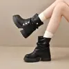 Botas de Caballero Gruesas Apiladas de Cuero Suave para Mujer, Nueva Colección Primavera/Otoño 2026, Tacón Oculto de 5 cm, Versátiles y de Moda